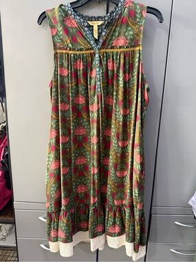 Matilda Jane Olive Green Floral Midi Dress with Pink Accents